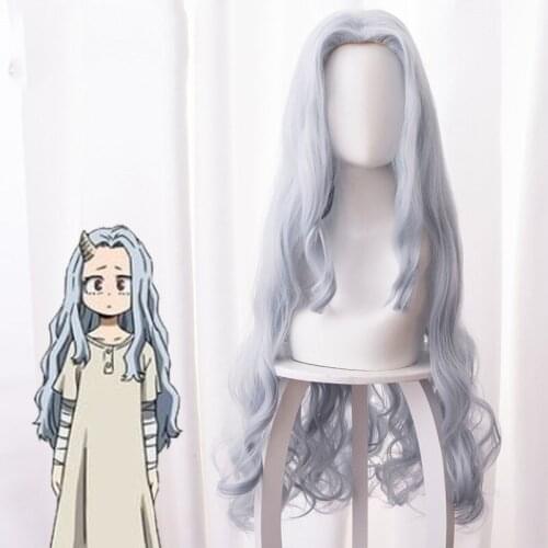 My hero academy season four bad reason gray blue long curly cosplay anime wig