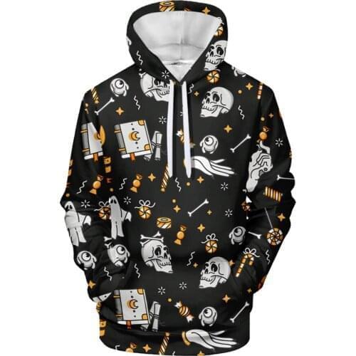 Halloween New Wine Color Printing and Fleece Hooded Trend Male Pattern Jacket