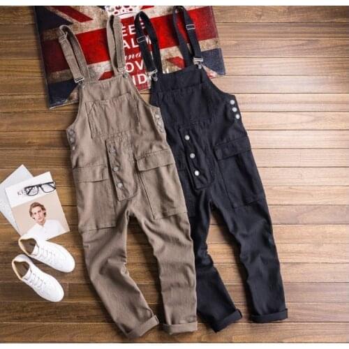 Mens Black Khaki Jumpsuit Pants Casual Slim Fit Men Cotton Bib Overalls Joggers Pants Summer Man Strap Trouser Plus Size 4XL