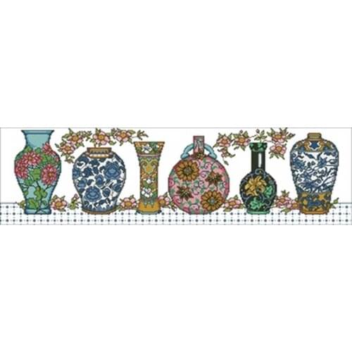 A row of vases pattern Counted Cross Stitch 11CT 14CT 18CT DIY Chinese Cross Stitch Kits Embroidery Needlework Sets