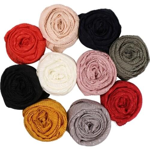 Wrinkle cotton hijab scarf plain pleated shawls muslim glittescarves headscarf wraps turbans scarves 10pcs/lot 10 color