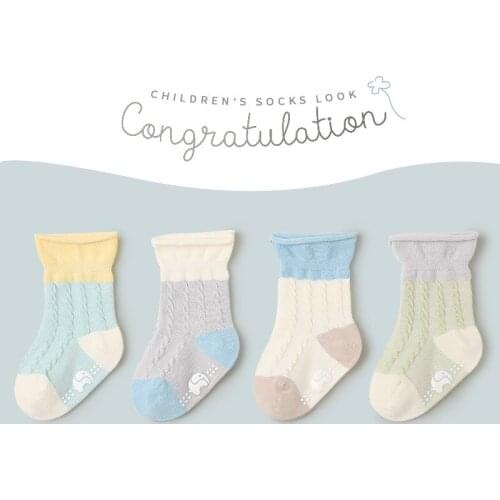 4 Pairs/lot Baby Floor Socks Boys Girls Non-Slip Boat Low Cut Cotton Sock With Rubber Grips Breathable Baby Socks 0 To 5 Y