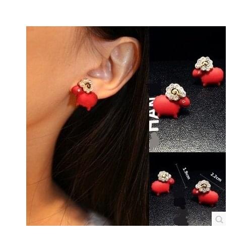 Nightclubs party sweet bridal long Girlfriends Gifts diamante red sheep 3d animal earrings