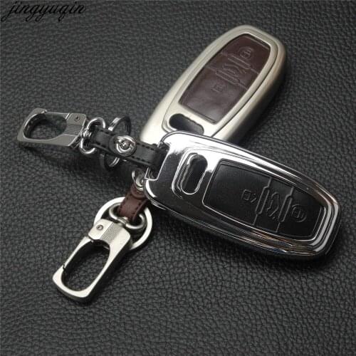 Jingyuqin One Set Remote 3 Buttons Zinc Alloy+Leather intellige Key Cover Case For Audi A4L A6L A5 A3 A7 A8 S5 S6 S7 Q5 Keychain
