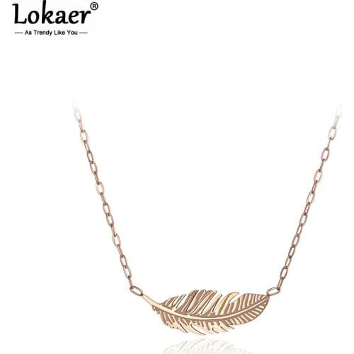 Lokaer Classic Stainless Steel Chains Chokers Necklace Jewelry Rose Gold Color Feather Neckalces Bridal Wedding Jewelry N18032