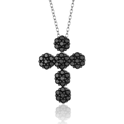 GZ ZONGFA Natural Black Spinel Gemstone Jewelry Necklace women 925 Sterling Silver Pendant Cross Necklace
