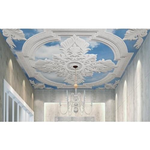 Ceilings customize 3d ceiling murals wallpaper White European carved photo wall murals sky ceiling wallpapers for living room
