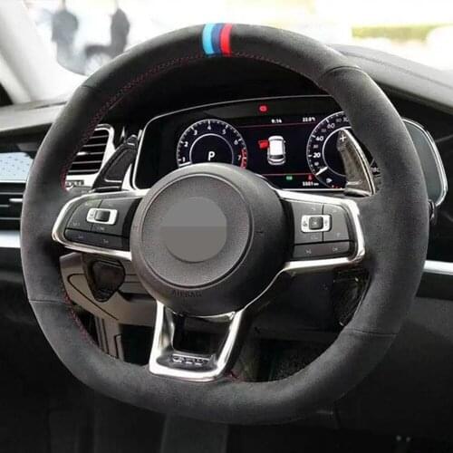 DIY Black Suede Car Steering Wheel Cover For Volkswagen VW Jetta GLI VW Golf 7 GTI MK7 Golf GTI 2015-2020 VW Golf R 2015-2019