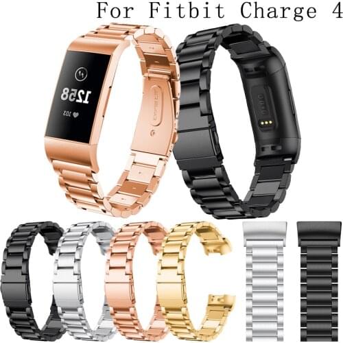 Replacement WatchBand WristStrap Stainless Steel Metal fashion WatchBand Wristbands Accessory for Fitbit Charge 4 Smart Bracelet