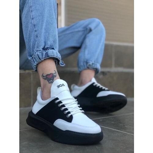 BA0163 Laced High Base White Black Sport Shoes