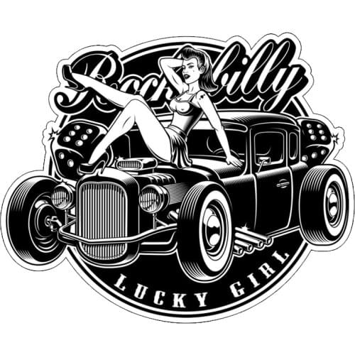 Pin Up Girl Style Lucky Girl Vintage Car Hot Rod Retro Car Motorcycle Sticker Decal
