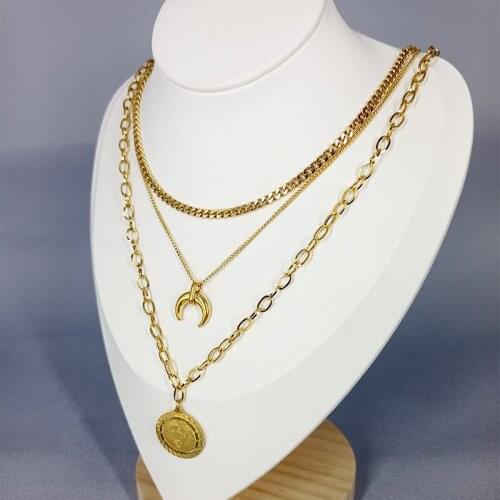 Vintage Boho Stainless Titanium Steel Necklace For Women Bohemia Indiviality Gold Moon Necklace Minimalist Jewelry 2021 New