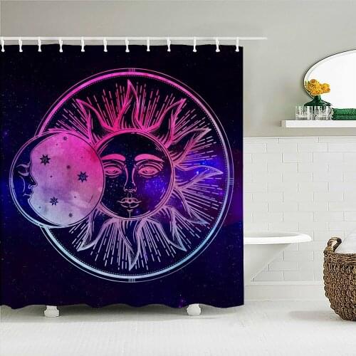 Bohemian style human face sun and moon pattern psychedelic art shower curtain waterproof bathroom layout home decoration