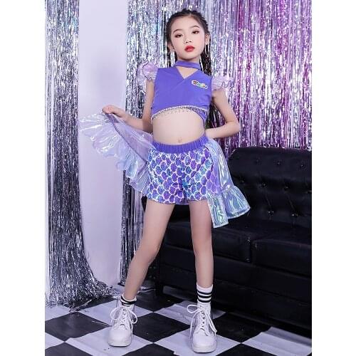 High-quality childrens sequined hip-hop street dance suit jazz dance costume girls dance clothes catwalk fashion cool costumes
