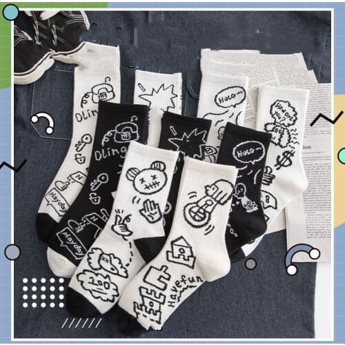 Japanese Cotton Linen Cartoon Pattern Hip-hop Style Breathable Funny Skateboard Funny Pattern 1 Pair Of Mens Socks Spring