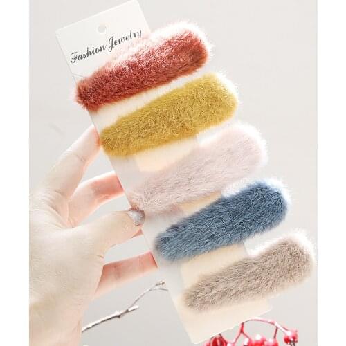 1Pcs New Winter Women Girls Cute Candy Colors Faux Fur Soft Hairpins Sweet Headband Hair Clips Barrettes Hair Accessories