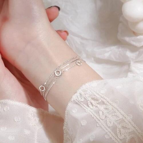 925 Sterling Silver Bracelets Link Chain Charm Circle Bracelet For Women Girl 3 Layer Chains Exquisite Party Wedding Accessories