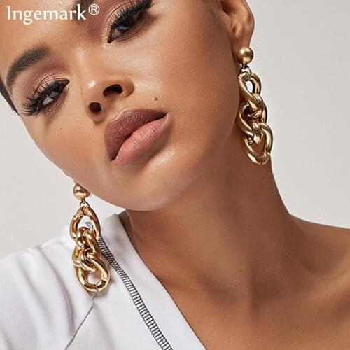 Punk Rock Gold Color Geometric Drop Earrings No Piercing Trendy Link Chain Statement Cartilage Earrings for Women Party Jewelry