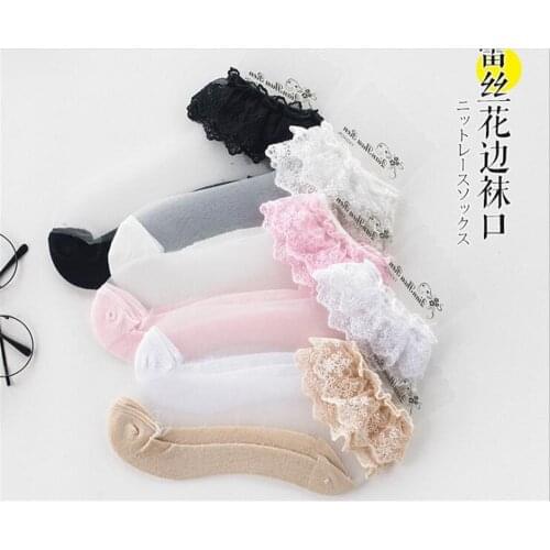 Lolita Women Lace Ruffle Ankle Socks Comfortable Sheer Lady Mid Tube Sock Mesh Transparent Short Socks B621
