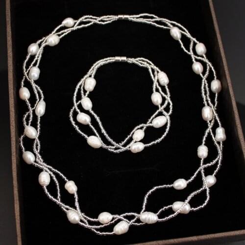 Fashion 100% Natural Freshwater Pearl Jewelry Sets Charm Pearl Necklace Bracelet Set for Women Wedding Jewelry Sets X1612