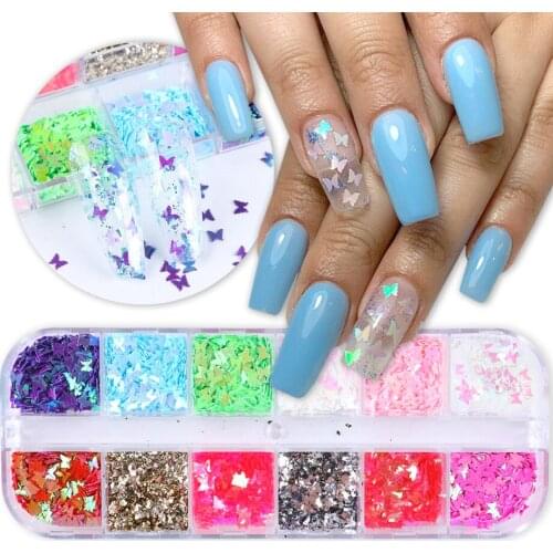 12 color nail art butterfly sequins net red nails laser classic color butterfly sequins nail art decorations nails art