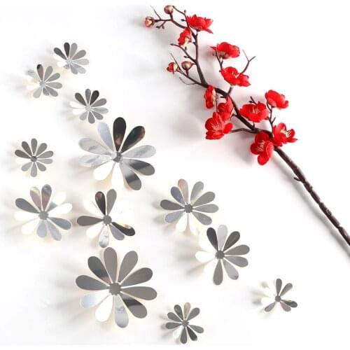 12 PCS Sunflower Mirror Surface Wall Stickers Decorative Sticker for Home Kids Living Room Decor Wedding Festival Decoration