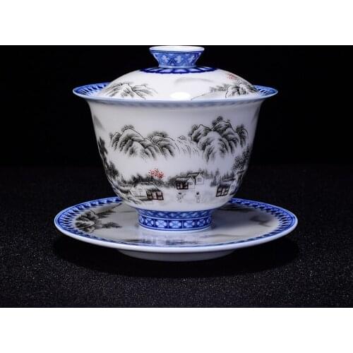 125ml Jingdezhen Tea Bowl Handmade Ceramic Tea Tureen Vintage Teaware Drinkware Master Cup Chinese Gaiwan Decoration Craft Gift