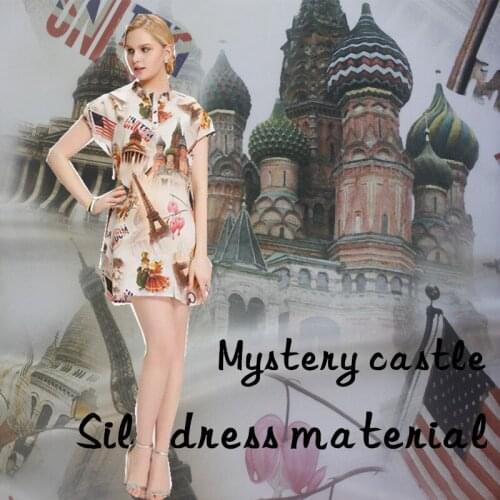 140cm castle print silk fabric soft dress shirt silk crepe de chine fabric 16mm dress crepe fabric wholesale silk cloth