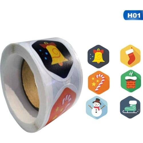 200Pcs/Roll 6 Pattern Christmas Sticker Cartoon Sticker For Kids Christmas Gift Sealing Labels Stickers