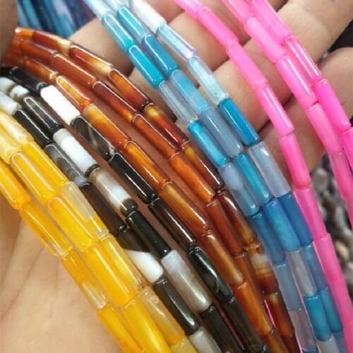 30PCS Nature Semi Precious Stone Tube Shape Loose Beads For Womens Bracelets Making Accessories 4X13MM Faster Shipping