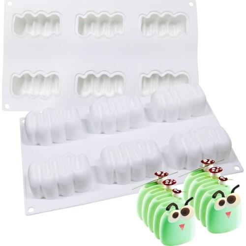 6 Holes Caterpillar Shape Cake Mold Decoration Dessert Silicone Pastry Cake Mold For Baking Tartlet Mould Mousse Chocolate Pan