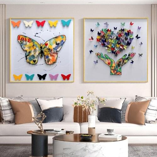 Butterfly Graffiti Art Canvas Painting Colorful Street Wall Art Posters and Prints Abstract Wall Pictures for Living Room Decor