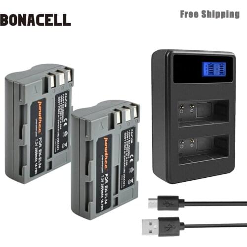 Bonacell 2600mAh EN-EL3e EN EL3e EL3a ENEL3e Battery+Battery LCD Dual Charger for Nikon D300S D300 D100 D200 D700 D70S D80 L50