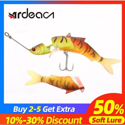 ARDEA soft lure with jig head soft plastic lure 75mm 8g 3 segmented lure jointed soft trolling lure pike lure fish metal lure