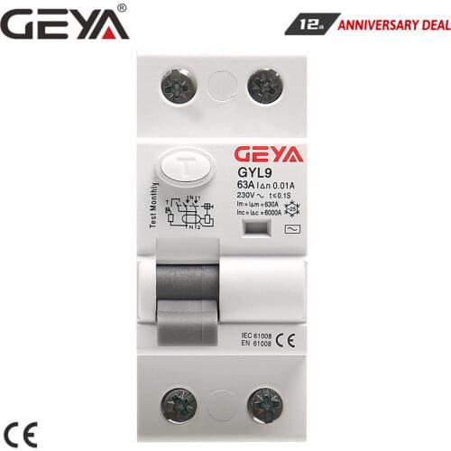 GEYA GYL9 AC Type RCCB Residual Current Circuit Breaker AC ELCB 2 Pole 25A 40A 63A 80A 100A RCD