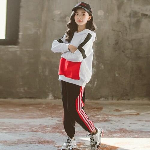 2020 Children Spring girls Clothing Set Big Girls Sport Suits white Long Sleeve Hooded sweatshirt+Pants Tracksuit For Girls