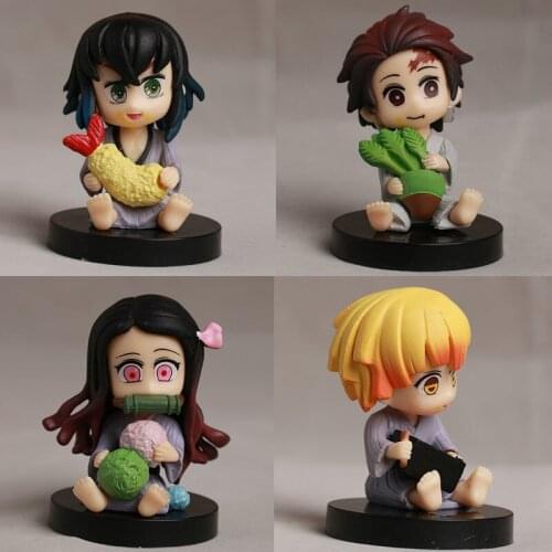 4pcs Anime Demon Slayer Kimetsu No Yaiba Figure Q Posket Kamado Tanjirou Kamado Nezuko Agatsuma Figure Toys Gift