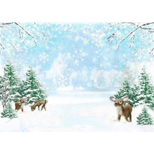 Christmas Trees Snowflake Deer Photography Backdrop Computer Printed Backgrounds for Children Baby Family Photoshoot Photophone