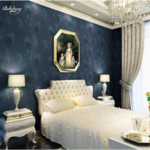 Beibehang Peacock Deep Blue Feather Background Wallpaper Pteris Background Aisle Ladder Bedroom Living Room Video Wallpaper