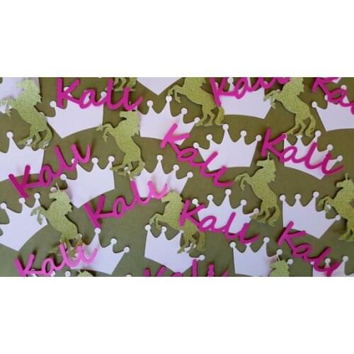Custom name glitter unicorn crown first birthday Confettis baby shower baptism Table decor scrapbook scatters party decor