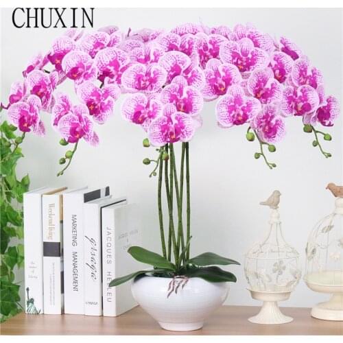 Artificial flower PU 9 head Real touch phalaenopsis home desktop decoration orchid fake flower wedding scene layout Prop 95cm