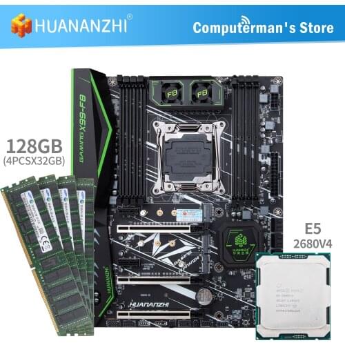 HUANANZHI X99 F8 X99 Motherboard combo kit set CPU Intel XEON E5 2680 V4 Memory 4*32G DDR4 ECC 2133 Memory M.2 NVME USB3.0 ATX