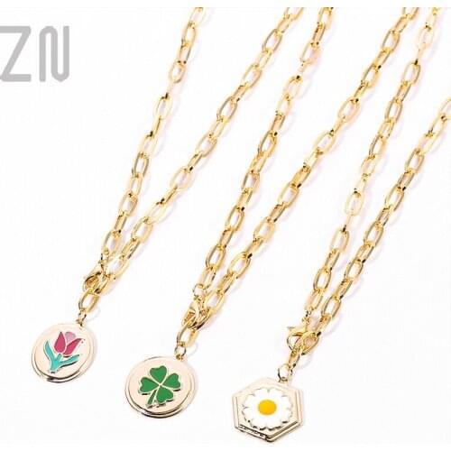 ZN Korean Style Summer Metal Chain Creative Enamel Flowers Pendant Necklaces Fashion Jewelry Romantic Couple Gifts
