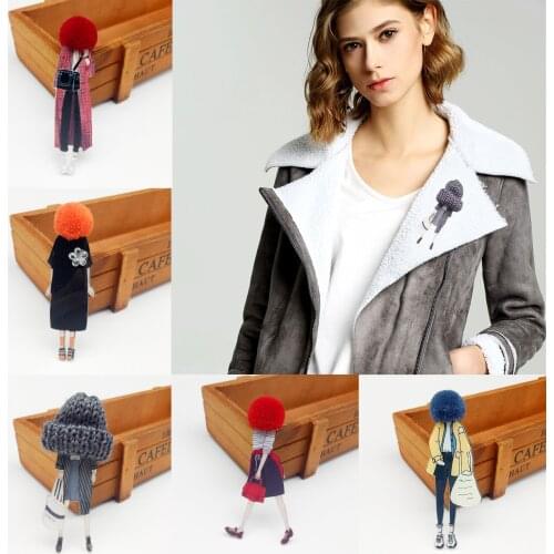 Fashion Brooch Pins for Woman Brooches Girls Princess Cartoon Models Acrylic Brooches Kawaii Pompom Clothing Jewelry Accessories