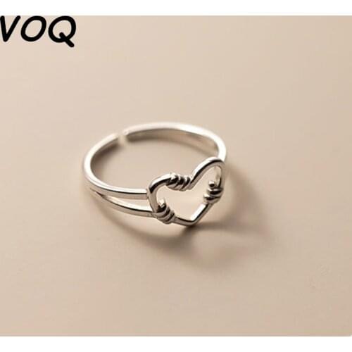 VOQ 925 Sterling Silver Fashion Retro Love Heart Ring for Women Thai Silver Jewelry Minimalist Accessories Gift
