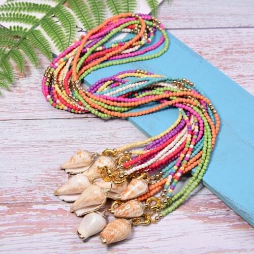 MOON GIRL Natural Conch Long Pendant Necklace for Women Seashell Fashion Statement Boho Party Collier Femme Dropshipping