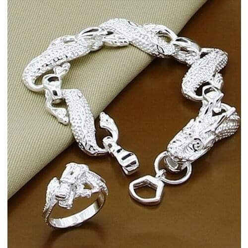 New Style 925 Sterling Silver Bracelet Dragon Bracelet Ring Set For Women Engagement Party Wedding Charm Fashion Jewelry