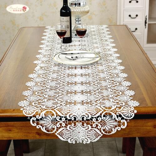 Proud Rose Desk Flag White Embroidery Table Runner Lace TV Cabinet Table Flag White Bed Flag Table Mat Table Cloth