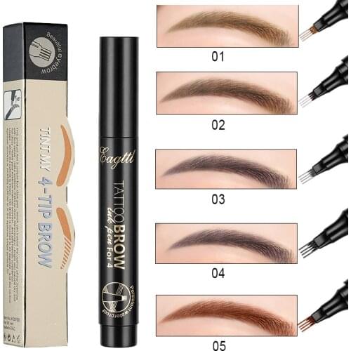Brand New Eyebrow Pencil Waterproof Long Lasting Fork Tip Eyebrow Tattoo Pen 4 Head Fine Sketch Liquid Eye Brow Pencil