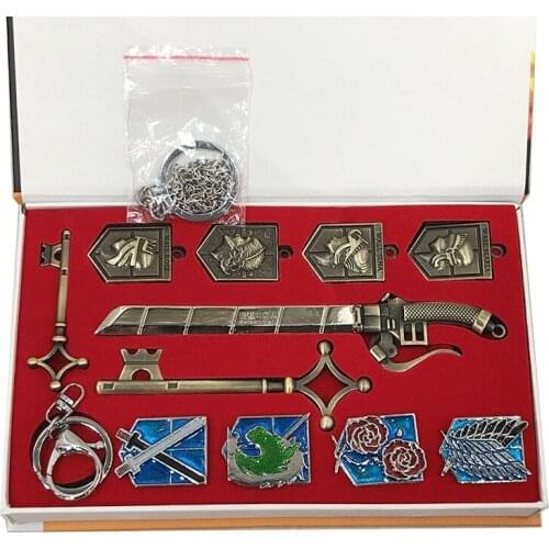 Attack on Titan Stationed Corps Recon Corps Training Corps Wall Sina Wall Maria Erwin Smith Metal Pendant Key Chain Necklace Set